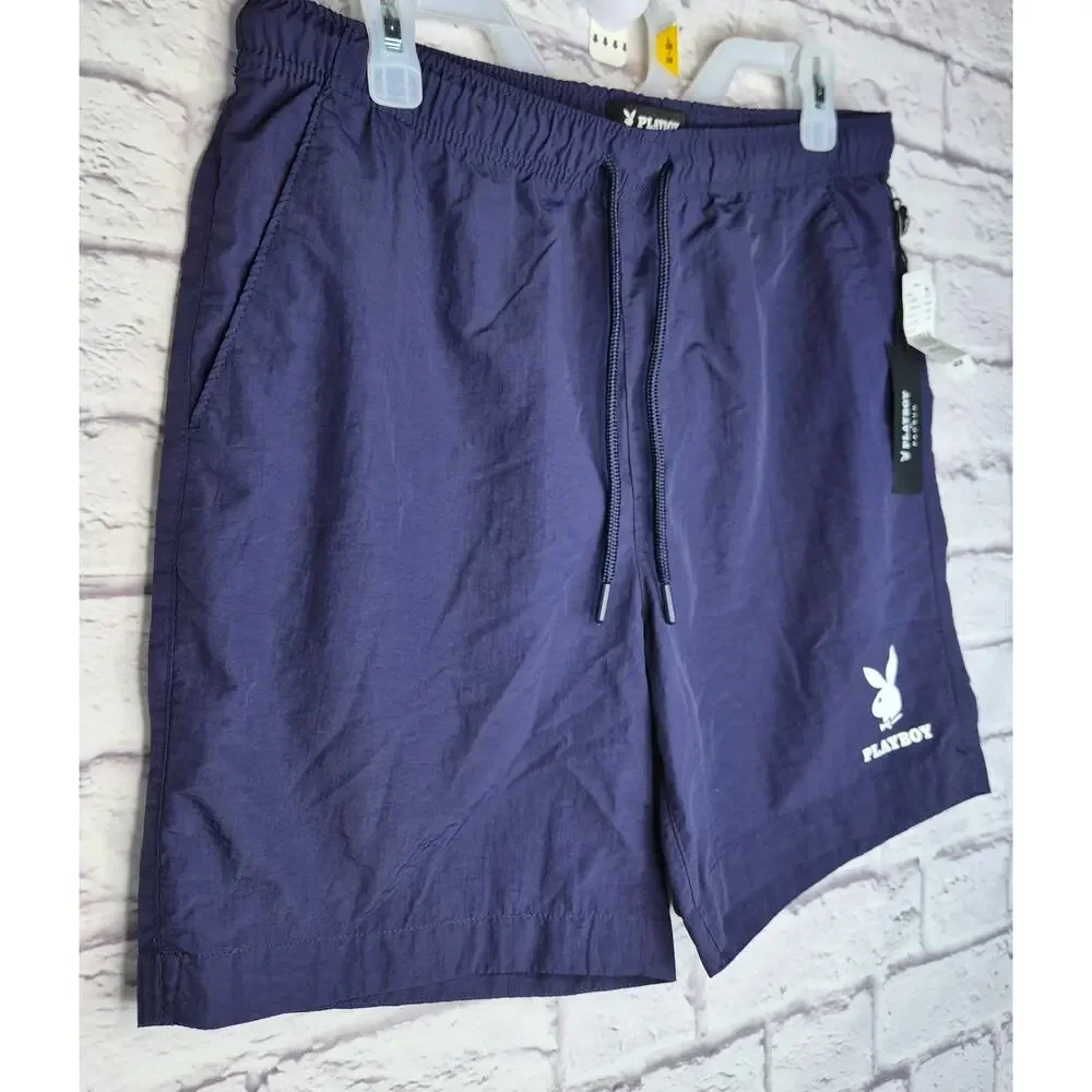 NWT Playboy x PacSun Men's Swim Trunks Shorts Navy Blue Medium Nylon Boardshorts